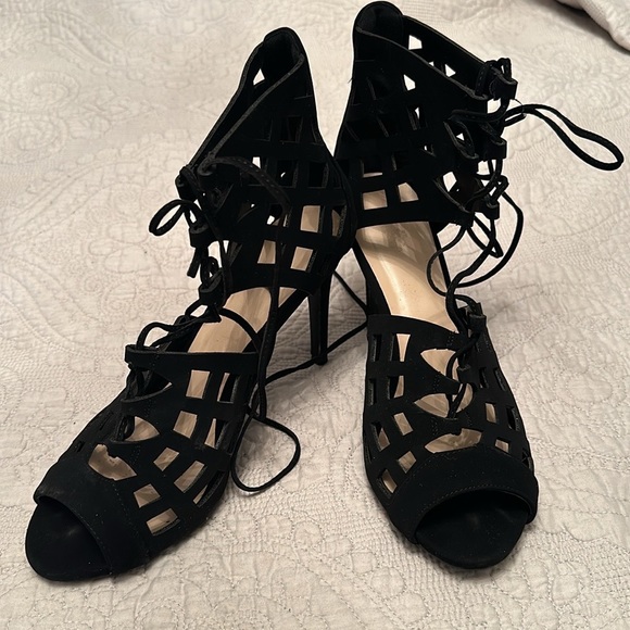 Black Suede Lace Tie Up Cage Style Booties - Charlotte Russe - Picture 4 of 9